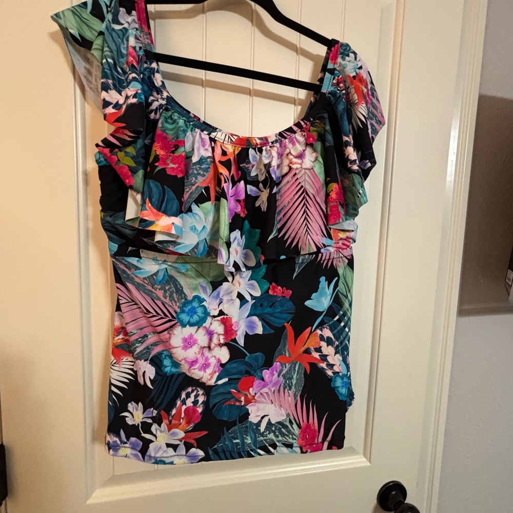 Raisins multicolored swim tank- top only  Ruffled sleeve